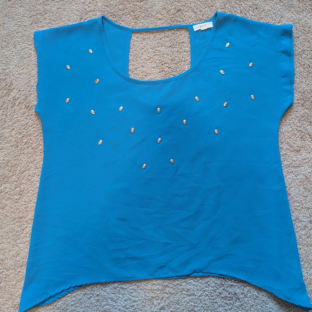Mine Blue Women's Blouse with Silver Accents